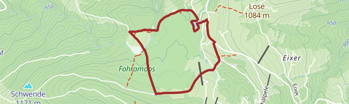 Route map: Schwarzenberg | Bödele Wanderung durchs Fohramoos (sehr schönes und typisches Moorwaldgebiet)